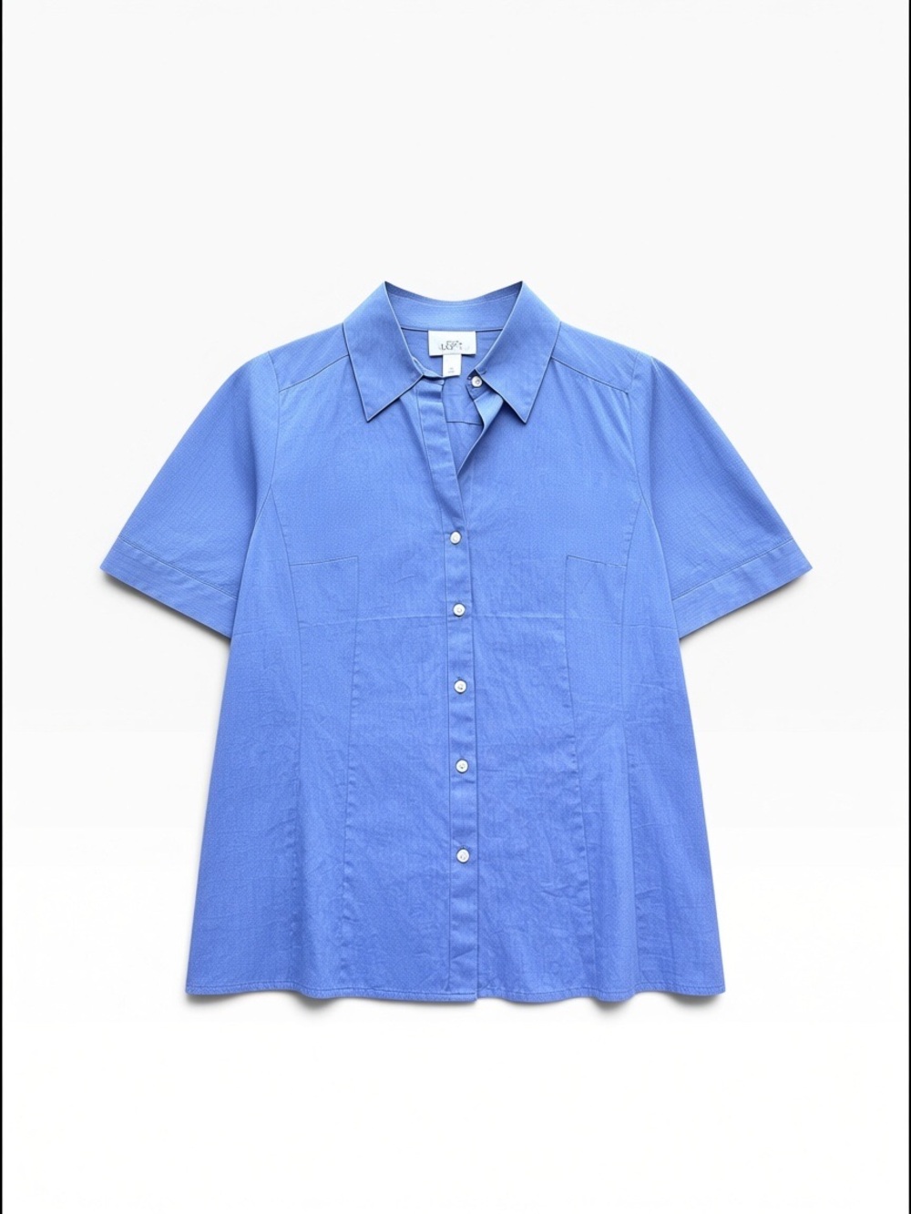 LOFT Cornflower Blue Short-Sleeve Button-Front Shirt Ruched Size-10 EUC